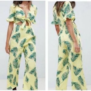 ASOS Tropical Leaf Jumpsuit in Yellow and Green